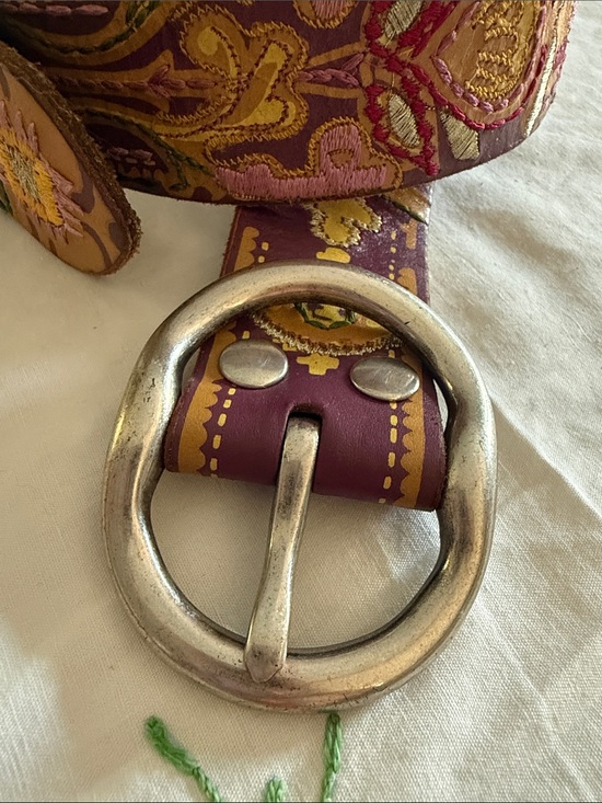 Lucky Brand NEWPurple Leather Belt with Gold & Pink Embroidery& Silver Buckle S main image 5